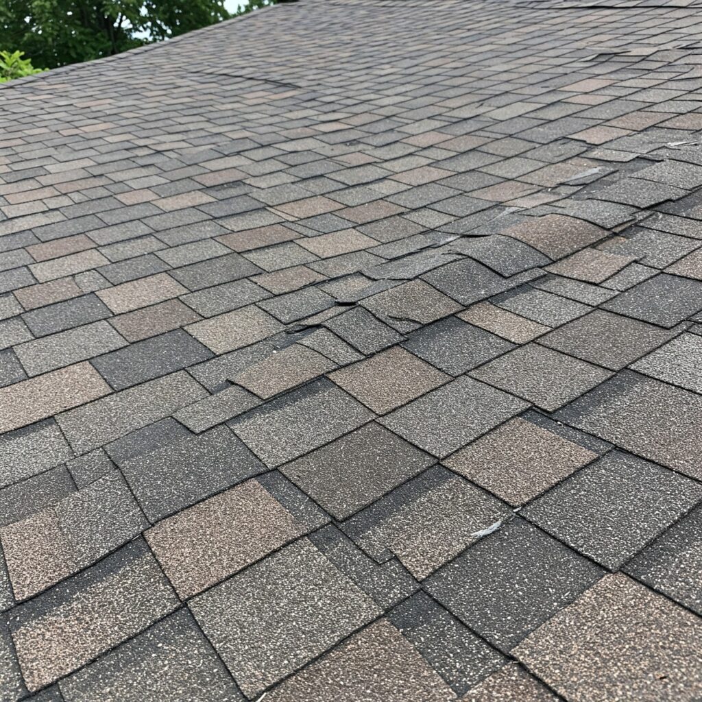 Angled exterior shot of a house with a noticeably wavy and sagging roofline, highlighting a key visual sign of improper roof installation and potential structural weaknesses.