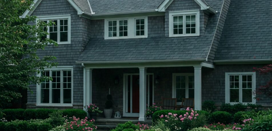 Exterior view of a well-kept two-story house with a neatly shingled roof, representing the ideal outcome of proper roof installation, in contrast to the costly issues that can arise from poor workmanship.