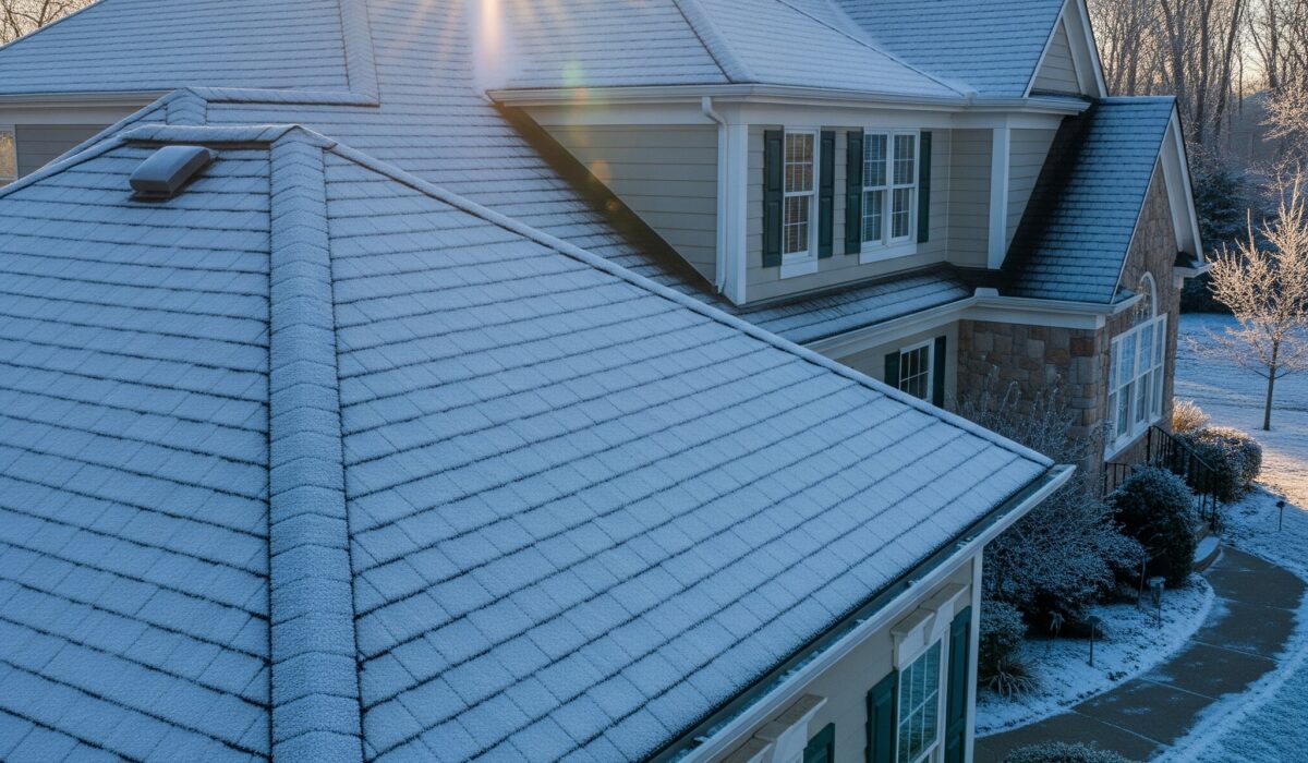 Snow-covered South Jersey home with clean roof and winter-ready gutters