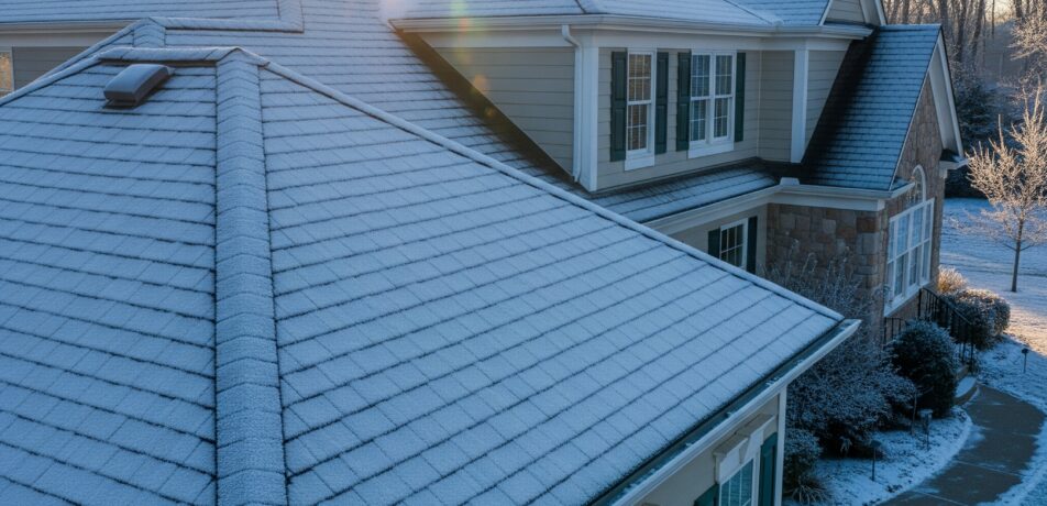 Snow-covered South Jersey home with clean roof and winter-ready gutters
