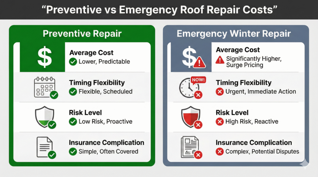 Preventive vs Emergency Roof Repair Costs