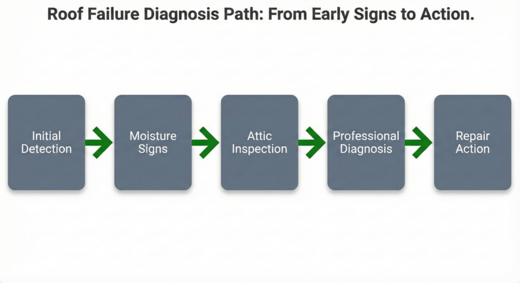 Roof Failure Diagnosis Path From Early Signs to Action.