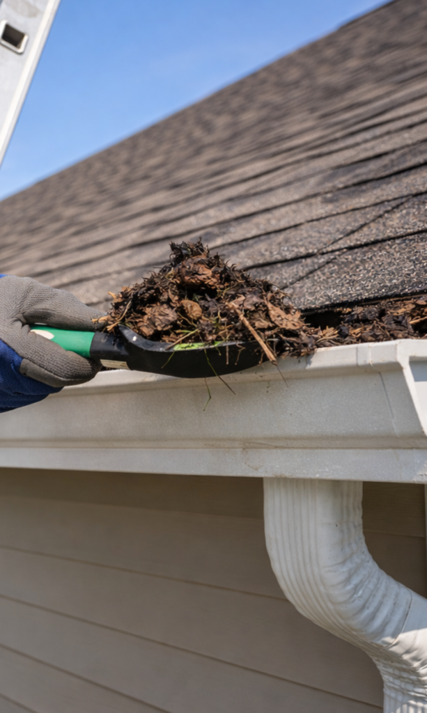 Comparison of clogged and cleaned gutters on New Jersey home