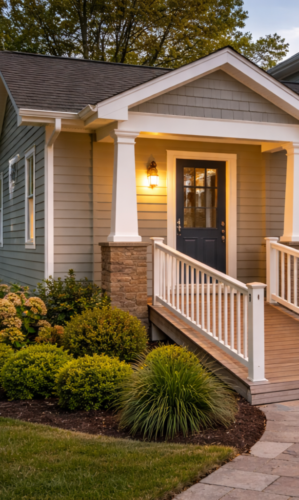 Front view of a home in New Jersey with new room addition, completed by local residential contractor.