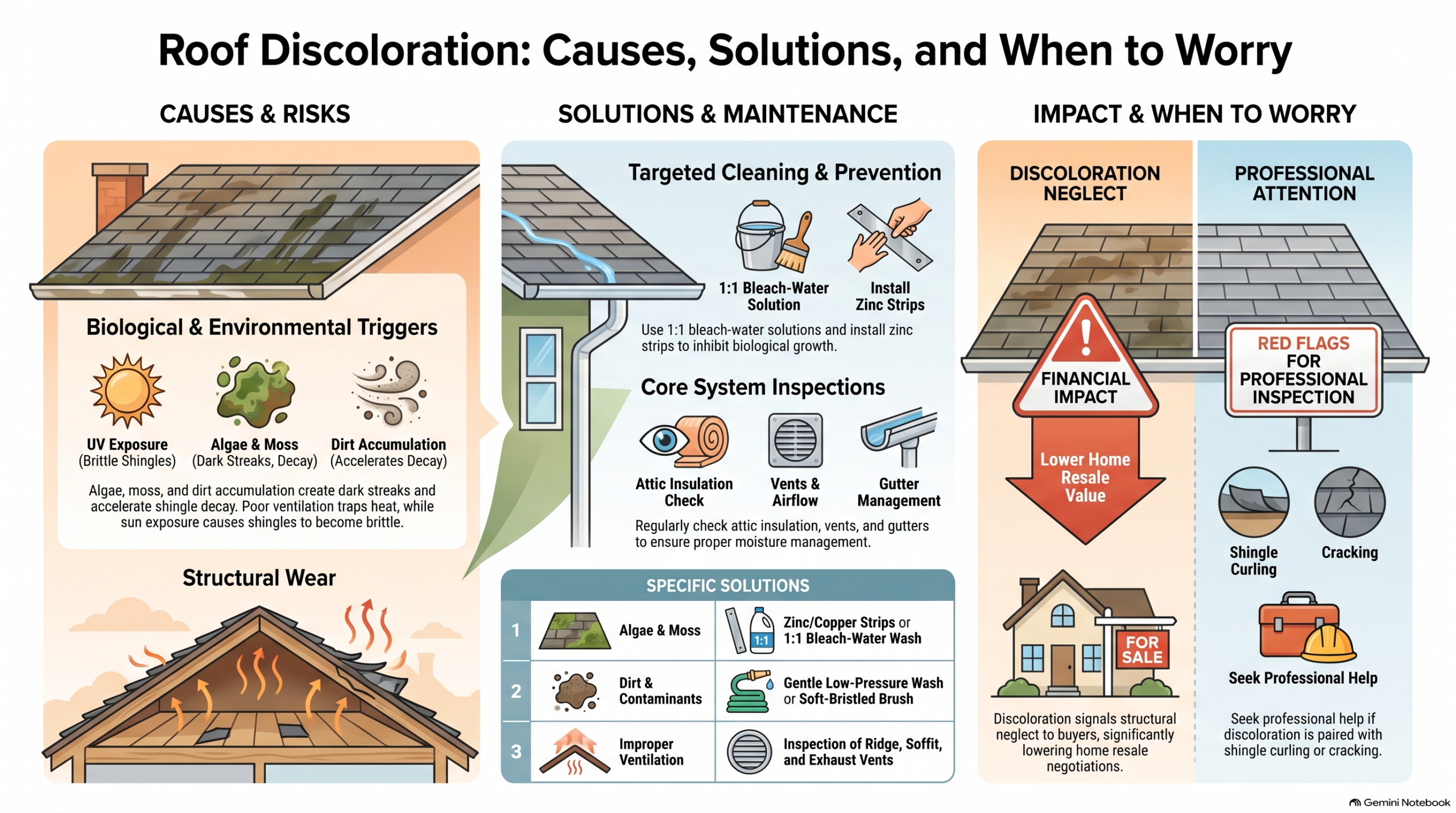 An infographic about roof discoloration and how it occurs.