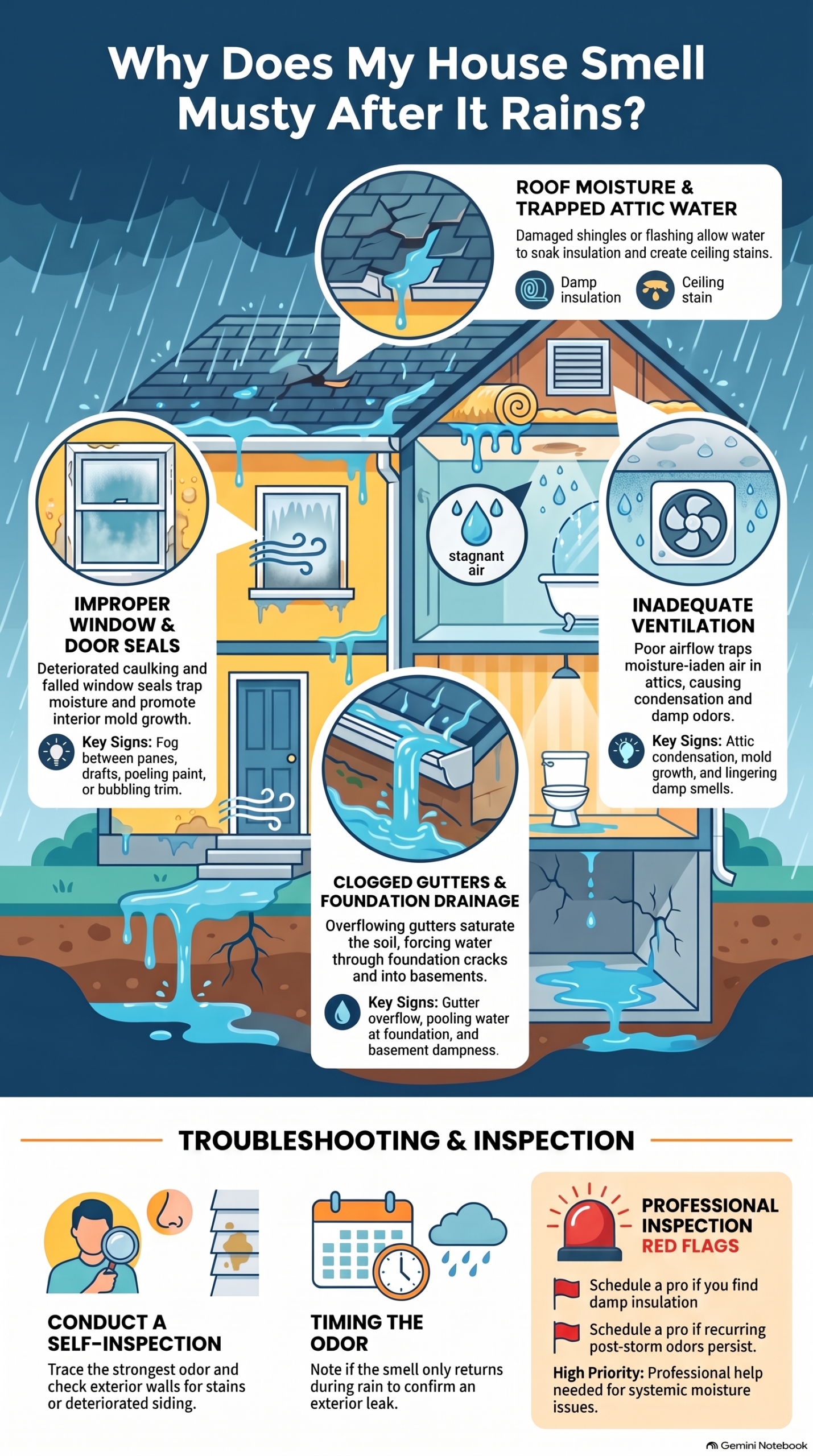 An infographic detailing how musty house odors begin in a South Jersey home.